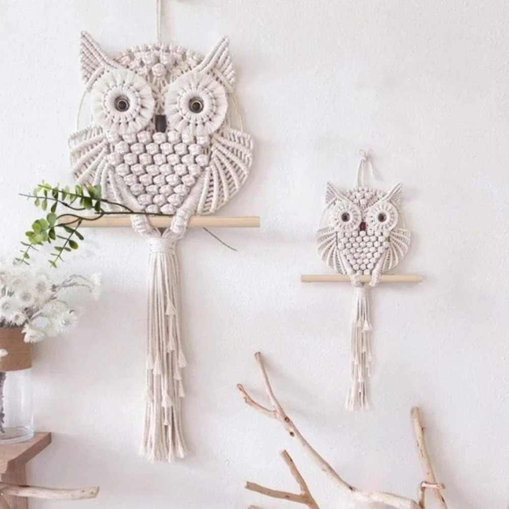 Vintage Owl Macrame Handcrafted Bohemian Wall Deco - Picture 2 of 6